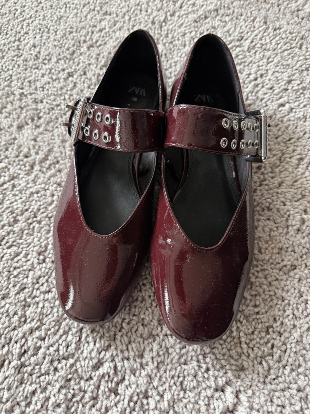 Patent Mary Jane Heels in Deep Burgundy - Zara